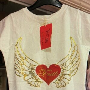 Kids White Tee with Gold and Red Winged Heart